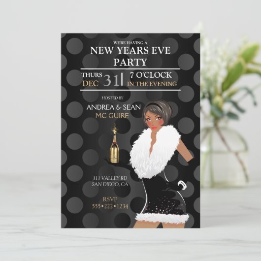 女の子アフリカ系アメリカ人の大晦日のファッションの 招待状 (スタンド正面)