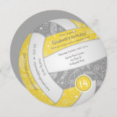 女の子イエローグレーボーホバレーボール誕生日パーティー 案内状 (正面/裏面)