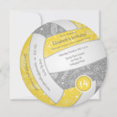 女の子イエローグレーボーホバレーボール誕生日パーティー 案内状 (正面)