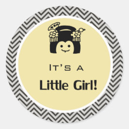 女の子イエローシェブロンのステッカーだ。ベビー誕生 ラウンドシール