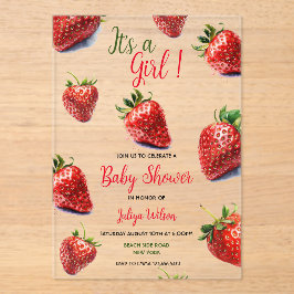 女の子イチゴの赤ちゃんシャワー アクリル招待状