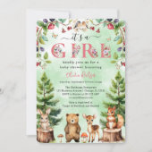 女の子ウッドランドの動物の赤ちゃんシャワー 招待状 (正面)