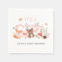 女の子ウッドランド赤ちゃんシャワーパーソナライズされた スタンダードカクテルナプキン