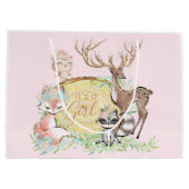 女の子ウッドランド赤ちゃんシャワー ラージペーパーバッグ (裏面)