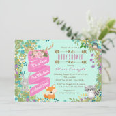 女の子ウッドランド赤ちゃんシャワー 招待状 (スタンド正面)