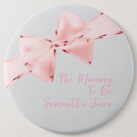 女の子エレガントの赤ちゃんシャワーになるピンクの弓ママ 缶バッジ (正面)