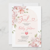 女の子エレガントピンクの花の女の子ベビーシャワー 招待状 (正面)