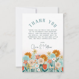 女の子エレガントフローラありがとう赤ちゃんシャワー サンキューカード