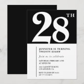 女の子エレガント28th誕生日の招待シックシンプル 招待状 (正面/裏面)