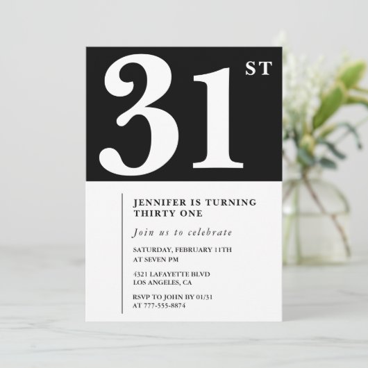 女の子エレガント31歳の誕生日の招待シックシンプル 招待状 (スタンド正面)