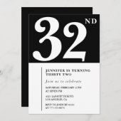 女の子エレガント32歳の誕生日の招待シックシンプル 招待状 (正面/裏面)