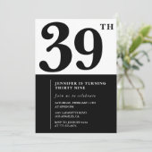 女の子エレガント39歳の誕生日の招待白黒 招待状 (スタンド正面)