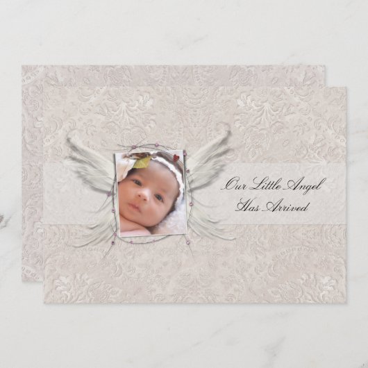 女の子エンジェルウィングス誕生発表 招待状 (正面/裏面)