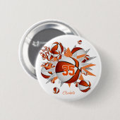 女の子オレンジのスポーツギフトバスケットボールの星 缶バッジ (正面&裏面)