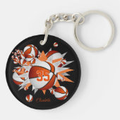 女の子オレンジの白いバスケットボールが星 キーホルダー (裏面)