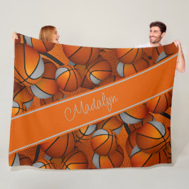 女の子オレンジ色の灰色のバスケットボールのパタパーソナライズされたーン フリースブランケット