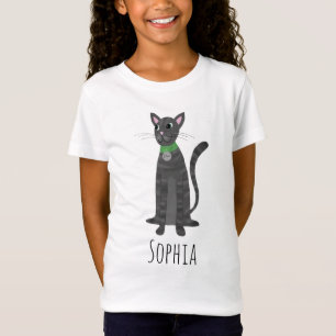 女の子カウトグレー虎猫キティキャット&ネームキッズ Tシャツ