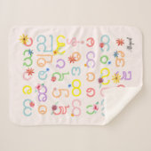 女の子カウトピンクビルマ語スクリプトアルファベットフローラ シェルパブランケット (正面(横))