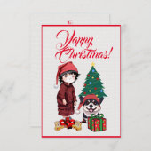 女の子カスタムのクリスマスカードと可愛いコルギ犬 サンキューカード (正面/裏面)