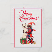 女の子カスタムのクリスマスカードと可愛いサモイドッグ サンキューカード (正面/裏面)