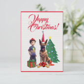 女の子カスタムのクリスマスカードと可愛いドイツの羊飼い サンキューカード (スタンド正面)