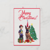 女の子カスタムのクリスマスカードと可愛いドイツの羊飼い サンキューカード (正面/裏面)