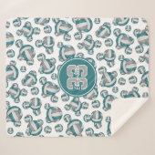 女の子カスタムティール（緑がかった色）グレー白いバレーボールのパターン シェルパブランケット (正面(横))