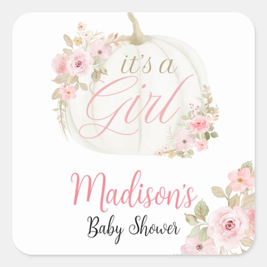 女の子カボチャのバラの赤ちゃんシャワーシール スクエアシール (正面)