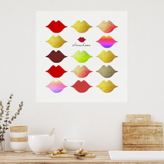 女の子カラフルの唇 ポスター (キッチン)