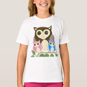 女の子カラフルフクロウ Tシャツ