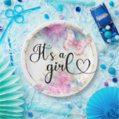 女の子カラーインクバタフライ ペーパープレート (パーティー)