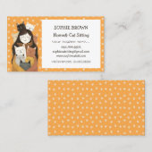 女の子カワイイ子猫ペットとホームシッティング 名刺 (正面/裏面)