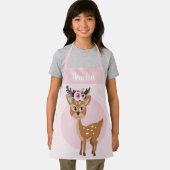 女の子カワイトピンクのフローラ鹿と花の子ども エプロン (インサイチュ)