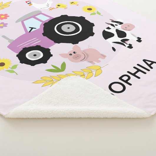 女の子カワイトピンクの農用動物のトラクター&ネームキッズ シェルパブランケット (3/4)