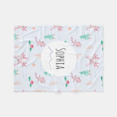 女の子カワイトピンクアクソロトルリバーパターンキッズ フリースブランケット (正面(横))