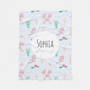 女の子カワイトピンクアクソロトルリバーパターンキッズ フリースブランケット