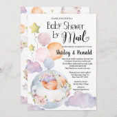 女の子キツネピンクフローラバルーン赤ちゃんシャワーbyメール 招待状 (正面/裏面)