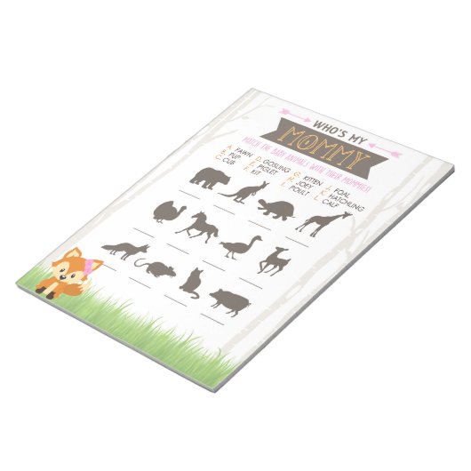 女の子キツネ誰が私のママ動物の赤ちゃんシャワーゲーム ノートパッド (アングル)
