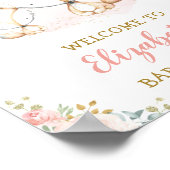 女の子キツネ赤面ピンクフローラベビーシャワーへようこそ ポスター (角)