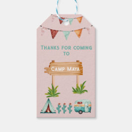 女の子キャンピングアドベンチャースランバーバースデーパーティー ギフトタグ