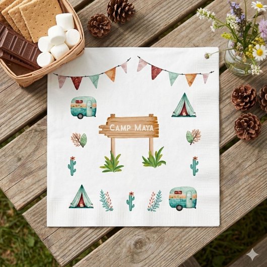 女の子キャンピングアドベンチャースランバーバースデーパーティー スタンダードカクテルナプキン