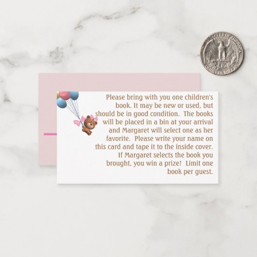 女の子クマとバルーンテーマシャワーゲーム ノートカード (正面/裏面インサイチュ)