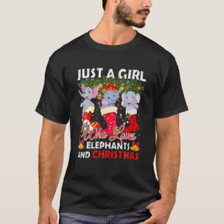 女の子クリスマスマッチンのための靴下のかわいい象 Tシャツ
