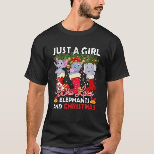 女の子クリスマスマッチンのための靴下のかわいい象 Tシャツ (正面)