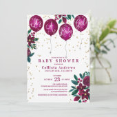 女の子グリッターバルーンフローラベイビーシャワー 招待状 (スタンド正面)
