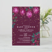 女の子グリッターバルーンフローラベイビーシャワー 招待状 (スタンド正面)
