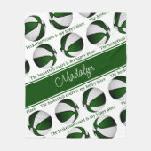 女の子グリーンホワイトバスケットボールコート私の幸せな場所 フリースブランケット (正面)