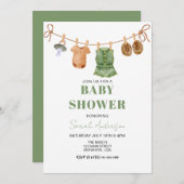 女の子グリーンボホ赤ちゃん服ベビーシャワー 招待状 (正面/裏面)