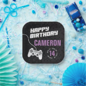 女の子ゲームゲームのネオンパープル誕生日パーティー ペーパープレート (パーティー)