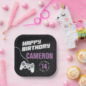 女の子ゲームゲームのネオンパープル誕生日パーティー ペーパープレート (パーティー)
